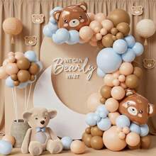 DBear Balloon Garland Arch Kit 124PCS Balloons For Bear Theme Decorations Boho Wedding Bridal Engagement Anniversary Birthday Party Plies - xanh nâu - Xem 1