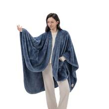 Women's Ultra-Soft Fuzzy Fluffy Wearable Throw With Pockets – Cozy Plush Fleece Wrap For Lounging - Màu chàm - Xem 2