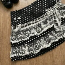 Gothic Japanese Hot Girl Slim Polka Dot Note Skirt Women Design Y2k Lace Bow A-Line Cake Piano Skirts Vintage Embroidery Skirt - 黑色 - 查看 4