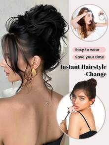 Búi tóc giả kiểu Chignon rối, xoăn tự quấn, hình rồng Ehiskers, băng đô cài tóc, dây chun buộc tóc, phụ kiện tóc giả cho nữ, kẹp tóc màu đen nâu. - Nhiều màu - Xem 6