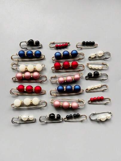 21 قطعة مجموعة دبابيس وإبزيم للنساء، تشمل مشابك حزام الخصر، مشابك الجوارب/الكنزة/الوشاح/القبعة، دبابيس الياقة المزينة بالؤلؤ الاصطناعي، أزرار قميص عصرية، ديكورات للملابس