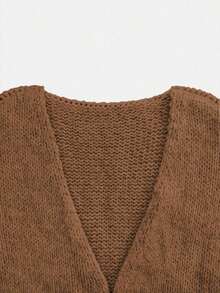 Women's Loose-Fit Plain Sweater, Casual Fall & Winter Knitwear, Lantern Sleeve Design, Moderate Fabric Thickness, Comfortable Daily Wear - màu nâu - Xem 6
