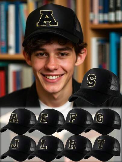 1 Pc A-Z Letters Men's Couple Woman's Stylish Mesh Ventilation Baseball Cap New Design Casual Street Versatile Sun Protection Visor Hat Breathable Sweat-Absorbing Outdoor Sports Cap