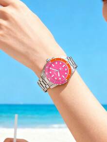 Daily Wearing Of FOSSIL Women's Stainless Steel Three-Hand Watch With Pink Dial And 100M Water Resistance - Pink - View 3
