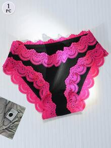 1Pc Female Panties Lingerie Low-Rise Soft Breathable Comfortable Women's Cotton Briefs Underwear With Lace - Hot Pink - View 3
