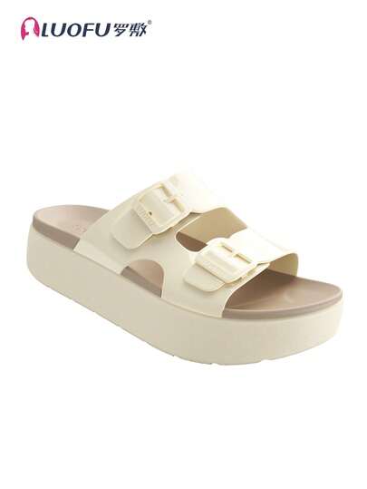  LUOFU Neue Frühlingsfrauen Doppelschnallen Pantoffeln, Plateau-Absatz Schuhe, einfarbige Plateau-Sandalen, Outdoor Damen Date Lässig Strand Party Sommer Pantoffeln, EVA rutschfeste Keilsandalen