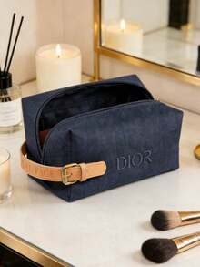 Dior限量版帆布化妆包 - 大号洗漱包，奢华圣诞假日礼物 - 寶藍色 - 查看 4
