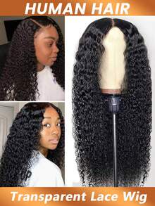 5x5 透明蕾丝前假发 水波纹假发 真人发预拔毛带婴儿发 深卷蕾丝前真人发假发 女士款 180% 密度 - Natural Black - 查看 4