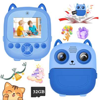 2.4" Screen 1080P Video Camera Toy With Instant Print, Portable Digital Camera With Game & Playback Functions, Best Birthday Gift For Kids Boys And Girls