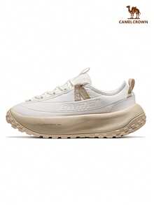 CAMEL CROWN 女士户外乐福鞋、运动鞋、秋季新款、透气跑步休闲鞋、慢跑运动鞋 - 象牙白卡其白 - 查看 8