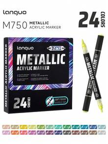 Set de 12/24/48 colores de marcadores de pintura acrílica de doble punta, con puntas suaves y firmes, control inteligente de tinta con cámaras de tinta duales, brillo metálico para escribir en múltiples superficies (modelo/piedra/vidrio/cerámica/madera), adecuado para pintura de figuritas, manualidades DIY, grafiti - Marcadores metálicos - Ver 15