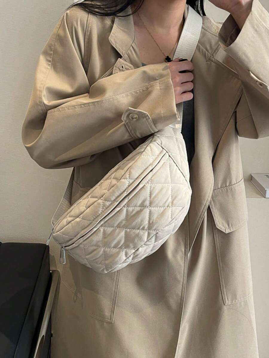 时尚多功能斜挎包，菱形刺绣胸包，休闲运动健身背包，休闲街头钱包，可装手机和零钱