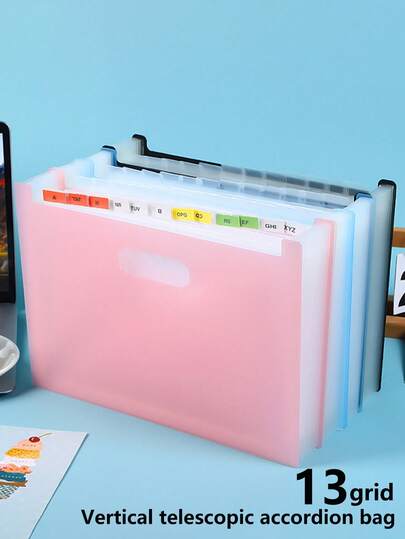 1pc Expandable Accordion File Folder, 13 Pockets A4 Handheld Multi-Layer Document Organizer, Student Exam Paper Holder, Large Capacity Desktop Insertion Style Storage Binder, Office Supplies Organizer, Horizontal Document Bag, Transparent Insert Page Protector, High-Quality, 4 Color Options, Back To School/Graduation Gift (Free Index Stickers - Random Color/Style)