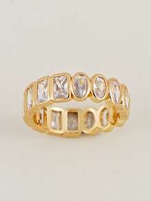 1 pieza Anillo de circonita cúbica elegante, adecuado para uso diario de mujeres, fiestas, bodas, regalo de vacaciones, joyería nupcial - Dorado - Ver 6