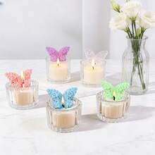 1pc Butterfly Scented Candle - 3 Colors, Natural Soy Wax, Transparent Pillar Glass Jar (No Candle Holder), Smokeless & Odorless Long-Lasting Fragrance, Suitable For Wedding Season, Easter, Home Decor, Tabletop, Birthday Gift, Wedding Favor, Party, Photography Props And Romantic Ambiance - A - View 1