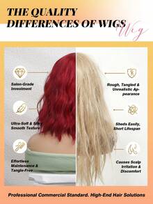 Elegant Short Curly Bobo Wig With Bangs - Heat Resistant Synthetic Hair, 100% Silk, Matte Texture, Heat Resistant, Curly Style, Breathable Rose Net Cap, Suitable For Cosplay And Halloween Parties - Red - View 9