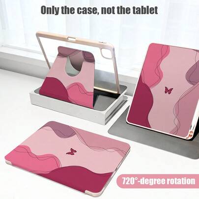 1pc Asymmetrical Pink Butterfly Pattern Flip Cover Tablet Protective Case With Pen Slot, 720 Degree Rotating Stand, PU Leather Case With Auto Sleep/Wake Function, Compatible With Honor Pad 8/9/10, Honor GT 11.5inch/X7/X8A/X9/X8Pro/X9Pro/V9/V8 Pro, Matepad 11 Inch 2023/2022 Model/MatePad 11.5 (2026), And Other Tablet Models From Apple, Etc.