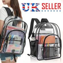 Large Heavy Duty Clear Backpack Waterproof See Through Plastic PVC For School UK - Transparent & Black - View 7