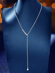 1 Pc Y Style Silver Chain Long Pendant Necklace Women Party Daily Social Gatherings Jewelry - Silver - View 2