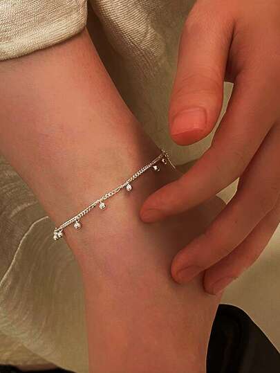 1pc S925 Sterling Silver Minimalist Personalized Design Round Bead Anklet, Women's Luxury Versatile Brightening Refreshing Elegant Exquisite Foot Chain Gift