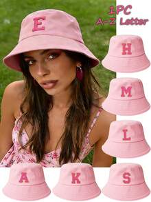 1 pièce Visière de soleil unisexe imprimée avec les 26 lettres de l'alphabet, chapeau de soleil d'été unicolore pour femmes, casquette pliable pour usage extérieur décontracté, convient pour les tenues et robes d'été - Rose bonbon - Voir 1