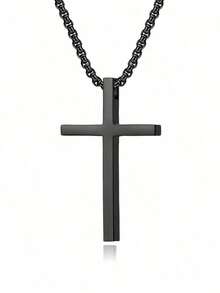 1pc/3pcs Simple Fashion Cross Necklace, Glossy Cross Necklace, Sweater Necklace, Gold And Silver Black Necklace, Hip Hop, Suitable For Men's Daily Life, Gifts For Men, Birthday Gift, Anniversary Gift, Punk Style, Necklace For Weddings, Celebrations And Parties, Musty, Office Outfits, Accessories, Casual Accessories - màu đen - Xem 11