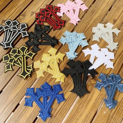 36Pcs Cross Iron-On Embroidery Patches | Polyester Applique Badges For DIY Jackets, Jeans, Backpacks & Hat | Vintage Gothic Clothing Repair Decoration