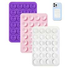 3个装硅胶吸盘手机支架，防水粘性底座，适用于大多数手机，通用指握式设计，方便自拍和视频拍摄，黑色/白色/浅粉色 - 彩色 - 查看 17