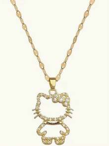 Sanrio 1 pieza Collar con colgante de Hello Kitty hueco de acero inoxidable sin recubrimiento - Dorado - Ver 3