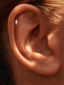 1Pc 925 Sterling Silver Moissanite Classic Horse'S Eye Multiple Sizes Stud Earring Hypoallergenic Pure Silver Flat Back Cartilage Helix Piercing Suitable For Women'S Daily Wear, Parties, Wedding, And Banquet Occasions - Silver - View 4