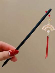 18厘米中国风红色锌合金扇形吊坠发夹，适合多种发型，可用作女性发饰或胸针，头部饰品，女士发饰 - 彩色 - 查看 3