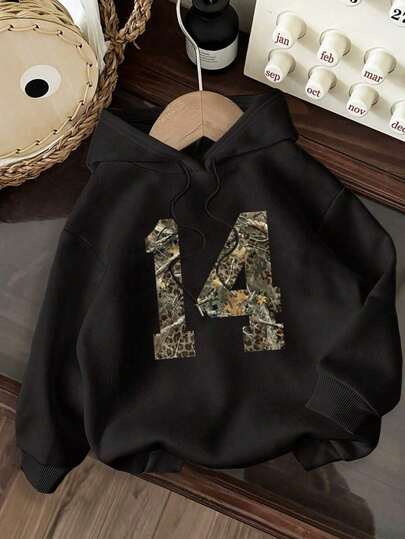 Sudadera Holgada con Capucha y Cordón Ajustable para Mujer, Estampado de Camuflaje con Patrón de Árboles, Manga Larga, Estilo Casual, Marca