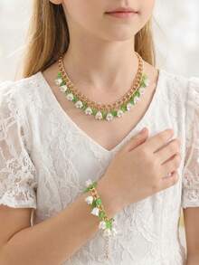 NAIZHU 2 pièces/set Collier et bracelet en bijoux de style bohème doux au muguet, cadeau pour les filles - Multicolore - Voir 2