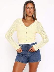 Blusa de punto minimalista y elegante para mujer, estilo casual y chic, para primavera/verano - Albaricoque - Ver 7