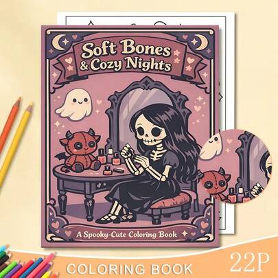 (Upgraded Luxury Edition, Thicker Paper, 28.5*20.5cm) "Creepy Cute Coloring Book Cozy Gothic Skull & Creature Coloring Pages", Suitable For Couples And Families, Suitable For Parties, Valentine's Day, Birthdays And Other Holidays. Painting And Learning Supplies, 22 Pages, Book, Coloring Book, Learning Supplies, School, Christmas, Halloween, Birthday, Back To School Gift, Coloring Book