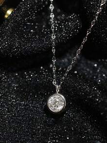 1件S925纯银极简圆形吊坠项链，可爱清新甜美优雅锁骨链，时尚百搭优雅女士项链 - 圓形 - 查看 9