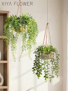 1/2片人造悬挂桉树叶，聚酯纤维材质，人造植物，两种形状可选（A和B），绿色装饰，四季皆宜，适用于学校宿舍、办公室、派对、生日、家居装饰、酒店、餐厅、客厅、卧室、婚礼、厨房和花园装饰，情人节礼物 - 綠色 - 查看 7