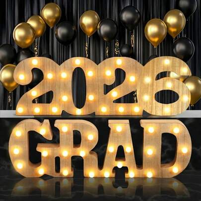 2pcs Graduation Decorations Class Of 2026, Light Up Letters LED Marquee 2026 Grad Sign Decor For Graduation Party Supplies, Wooden Tabletop Display Pieces For Table Decorations