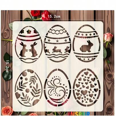 1pc Reusable Easter Egg Stencil - Includes Heart, Star, Flower And Forest Animal Designs, Suitable For Wood, Wall, Tile, Home Decor And Handmade Coloring, Craft Painting Template | Easter Theme | Reusable Template, Craft Template
