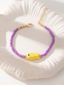1 chiếc vòng tay hình cá làm từ hạt thủy tinh, trang sức vòng tay đính hạt phong cách Boho mùa hè dành cho nữ (Cá làm thủ công bằng gốm sứ, bọt khí và đốm đen trên bề mặt là hiện tượng bình thường, không phải vấn đề về chất lượng) - Nhiều màu - Xem 7