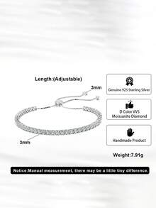 1 Piece 925 Solid Sterling Silver Round Cut Moissanite Diamond Tennis Chain Bracelet Luxury Jewelry For Women, Men Wedding Party Banquet Gift - Round - View 7
