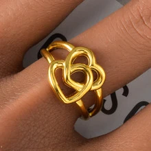 1 Stück 18 Karat vergoldeter ineinander verwobener doppelschichtiger Herzring (verstellbar) mit romantischem ästhetischem Design, geeignet für Mädchen Frauen Pendeln Schule Date Tragen, Freundesgeschenke, Partnerringe - golden 2 - Übersicht 2
