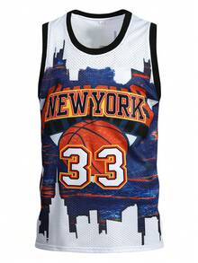 Atonmore 33# White Embroidered Sleeveless Basketball Jersey, Men's Casual Sports Shirt Spring - White - View 2