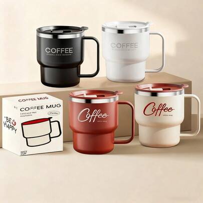 1pc 400ML 304 Stainless Steel Coffee Mug With Lid, Double-Layer Thermal Insulated Coffee Cup, Portable Large Capacity Drinking Cup, Anti Scalding & Leak Proof Milk Tea Coffee Water Cup, Reusable Cold And Heat-Resistant Drinkware, Suitable For Student And Adult Use In Home, School, Dorm, Office, Outdoor Camping, Picnic,Travel, Bakc To School