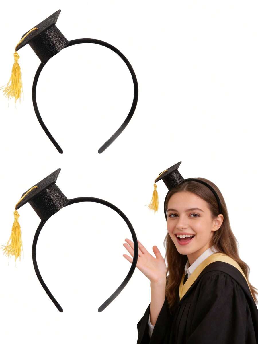 3件套-2026毕业帽头箍，毕业帽头箍，毕业季流苏头箍派对发饰，适用于主题活动和角色扮演，独特设计，为难忘的毕业庆典、生日派对装饰增添光彩 - 彩色 - 查看 1