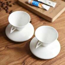 INS 轻奢骨瓷锥形浓缩咖啡杯陶瓷金字塔小黑咖啡杯碟套装小咖啡杯茶杯 - 白色 - 查看 5
