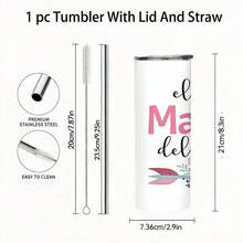 1 Pc 20oz Tumbler Cup Madrina Floral Arrow Design Artwork For Godmother Gift Idea Present For Baptism Christening Birthday Special Occasions With Pink Typography And Botanical Decorative Elements Daily Gift - 1 Pc - View 3