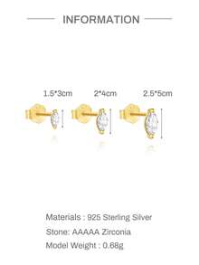 EleRunis 3PCS 925 Sterling Silver Marquise Cartilage Helix Piercing Fine Jewelry For Daily Wear Wedding Party Engagement Anniversary Valentine's Day - Gold - View 6