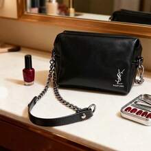 Yves Saint Laurent Black Square Chain Bag, Classic Logo Design, DIY Handmade Transformation Bag, Retro High-End Underarm/Shoulder Bag, Luxury Women Handbag - Black - View 3