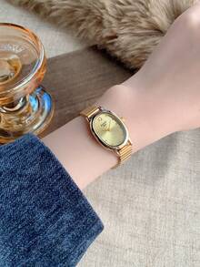 1pc Vintage Oval Gold Bamboo Pattern Quartz Watch For Women, Elegant & Refined, Suitable For Daily Wear, Birthday Gift, Party - Vàng - Xem 4